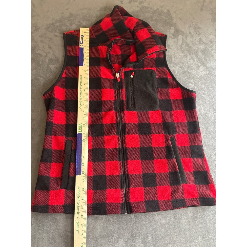Chaps Sport XL Red Black Buffalo Plaid Fleece Full Zip Vest Pockets - Picture 4 of 7